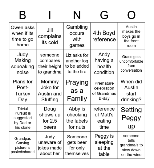 THANKSGIVING BINGO Card