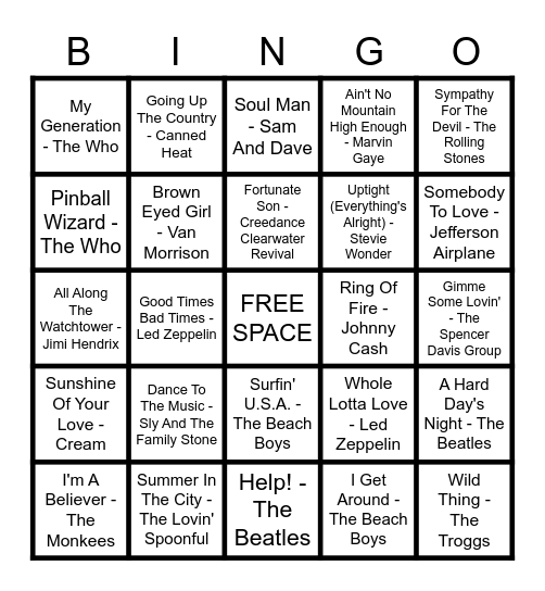 ★ HAPPY BIRTHDAY TIM ★ 60s MUSIC BINGO ★ Bingo Card