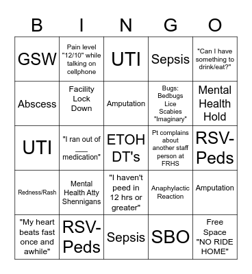 ED Bingo #2 Bingo Card