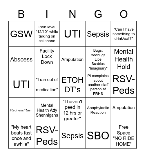 ED Bingo #2 Bingo Card