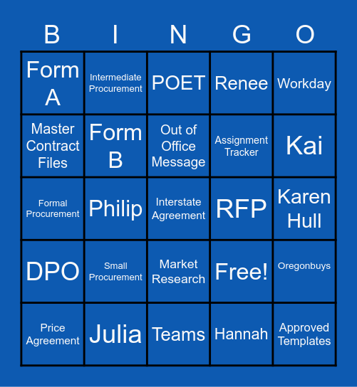 Procurement Bingo! Bingo Card