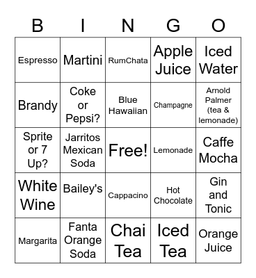 Favorite Drinks Bingo Card