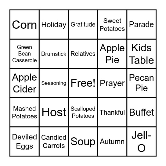 Thanksgiving Bingo Card