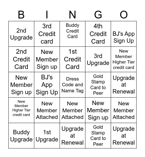 Membership Bingo Card