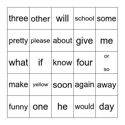 Quarter 4 Words Bingo Card