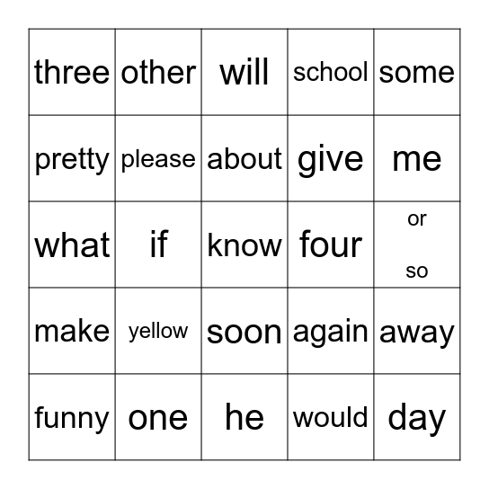 Quarter 4 Words Bingo Card