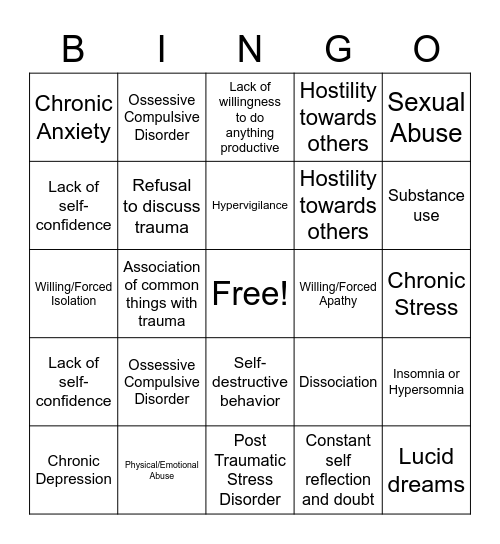 Trauma Bingo Card