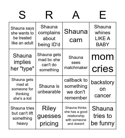 Shauna Rae Bingo Card