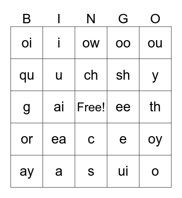 phonics Bingo Card