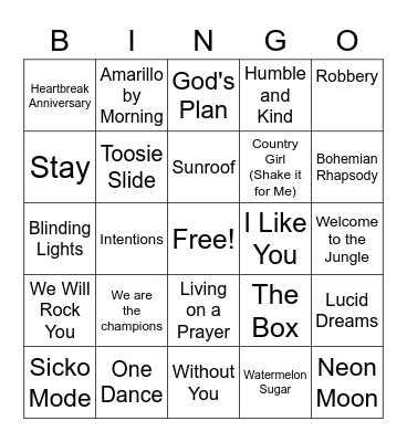 Musical Bingo Card