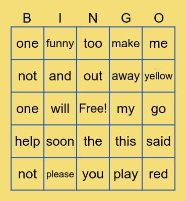 Sight Words Bingo! Bingo Card