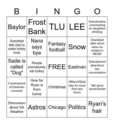 thanksigving bingo Card