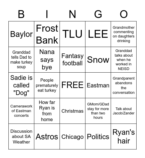 thanksigving bingo Card