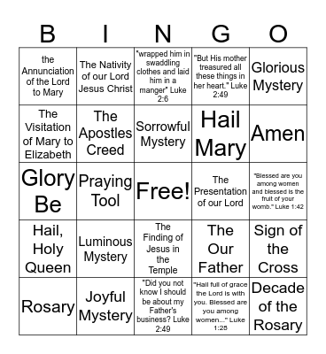 Rosary Bingo Card