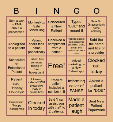 PSC Thanksgiving Bingo Card