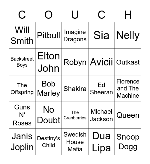Music Bingo - Who Sang It? Bingo Card