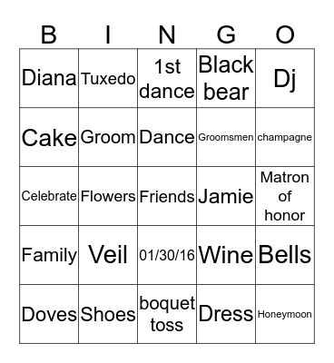Diana and jamie Bingo Card
