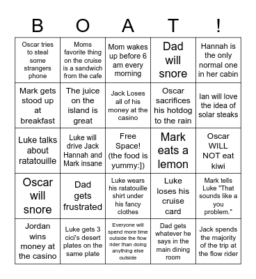 Cruise Bingo (oh buddy boy) Bingo Card