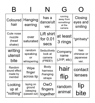 Kpop Mv Dance Moves Bingo Card