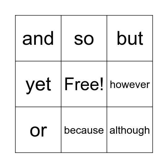 English Bingo Card