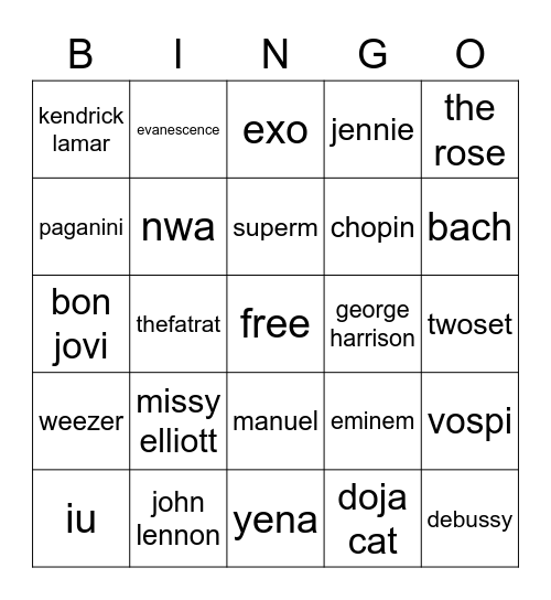 miyuki's music taste (probably whiplash inducing) Bingo Card