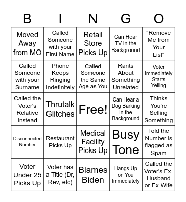 Phonebank Bingo Card