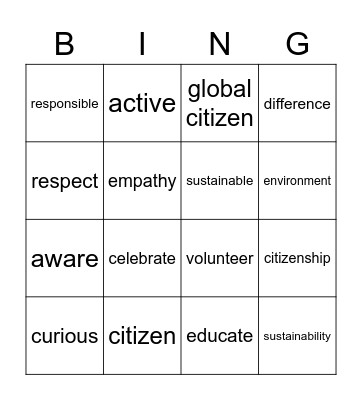 Global Citizen Bingo Card