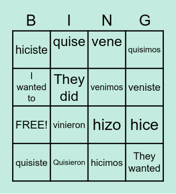 Spanish Bingo Card