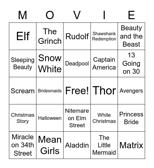 Movie Night Bingo Card
