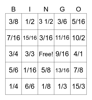 Equivalent Fraction Bingo Card