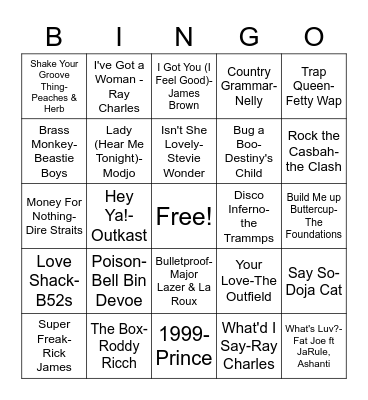 BINGO-Party Playlist Bingo Card