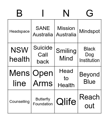 Mental Health Support and Services Bingo Card