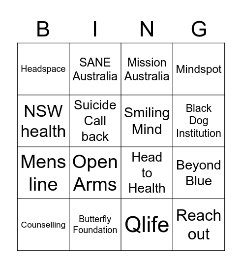 Mental Health Support and Services Bingo Card