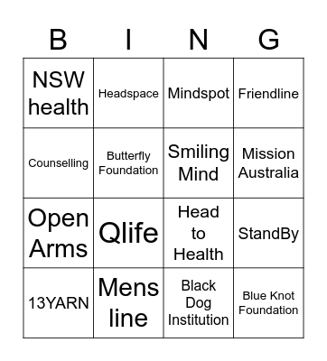 Mental Health Support and Services Bingo Card