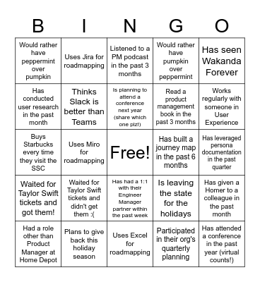 Q4 Product Community Meet-Up Networking Bingo Card