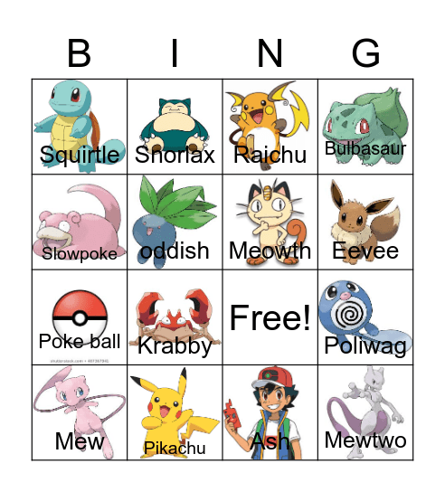 Pokemon Bingo Card