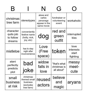 Hallmark Movie Bingo Card