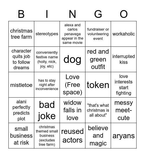 Hallmark Movie Bingo Card