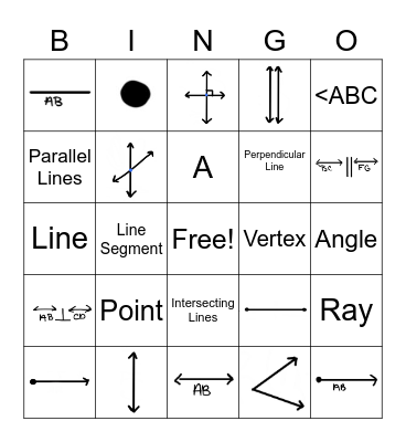 Line Characteristics and Naming Bingo Card