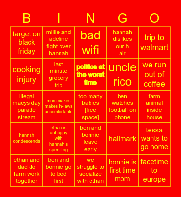 FaMiLy BiNgO!!!!! Bingo Card