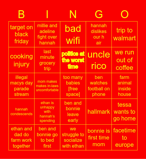 FaMiLy BiNgO!!!!! Bingo Card