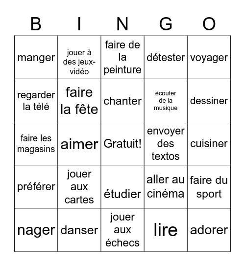 Les passe-temps Bingo Card