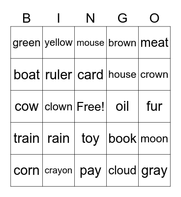 Phonics 5 Test Words Bingo Card