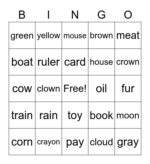 Phonics 5 Test Words Bingo Card