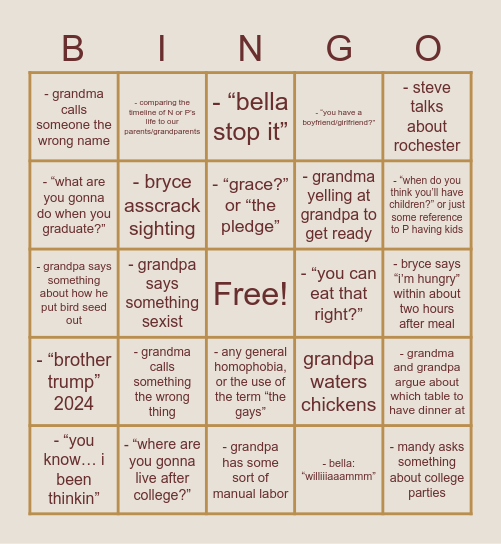 Thanksgiving 2022 Bingo Card