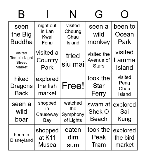 Hong Kong Bingo! Bingo Card
