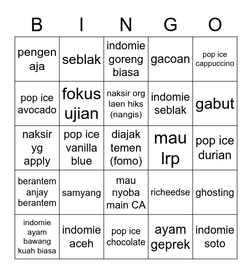 Untitled Bingo Card