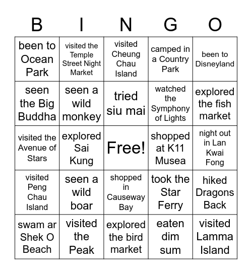 Hong Kong Bingo! Bingo Card