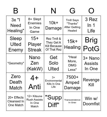 Overwatch 2 Support Bingo Card