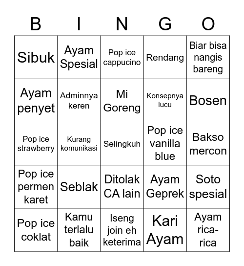 Untitled Bingo Card